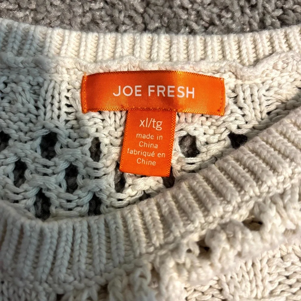 Joe Fresh Womens XL Cream Knit Sweater 100% Cotton Open Knit Lightweight - Picture 2 of 8